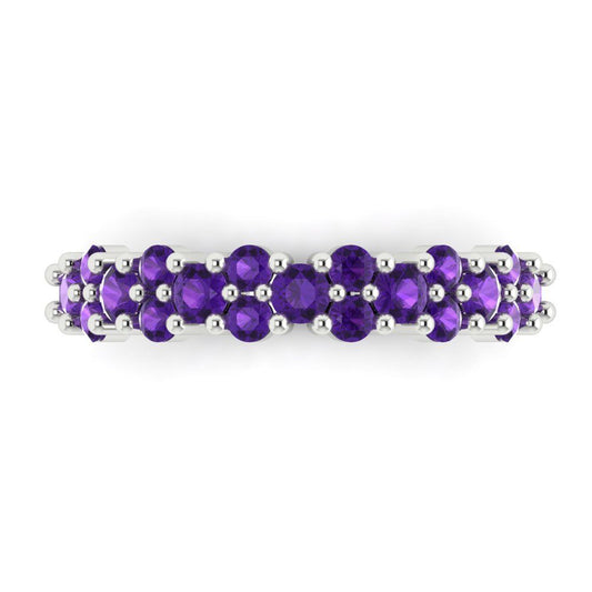 0.98 cttw Natural Amethyst Round Cut White Gold Eternity Wedding Band