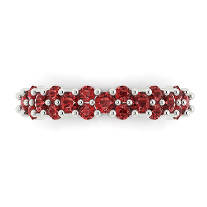 0.98 cttw Natural Garnet Round Cut White Gold Eternity Wedding Band