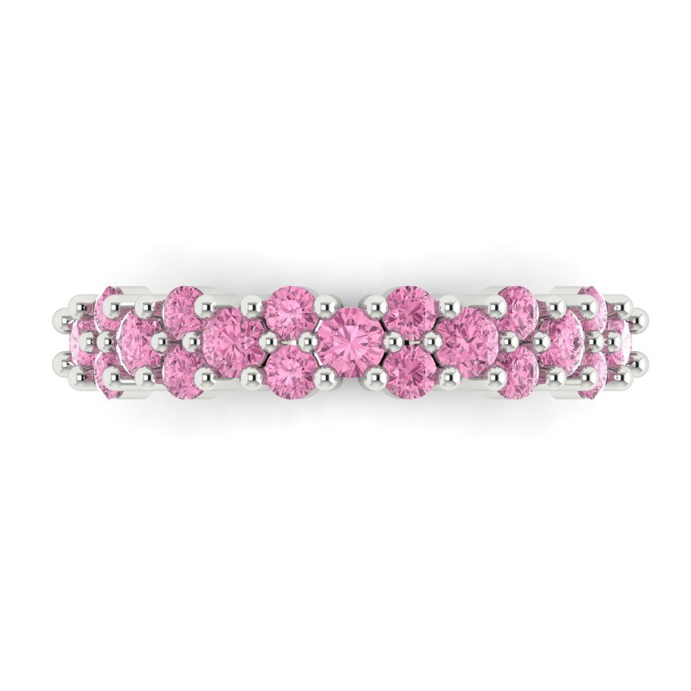 0.98 cttw Simulated Pink Diamond Round Cut White Gold Eternity Wedding Band