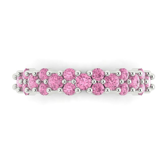 0.98 cttw Simulated Pink Diamond Round Cut White Gold Eternity Wedding Band