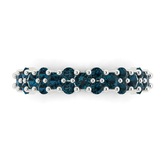 0.98 cttw Natural London Blue Topaz Round Cut White Gold Eternity Wedding Band