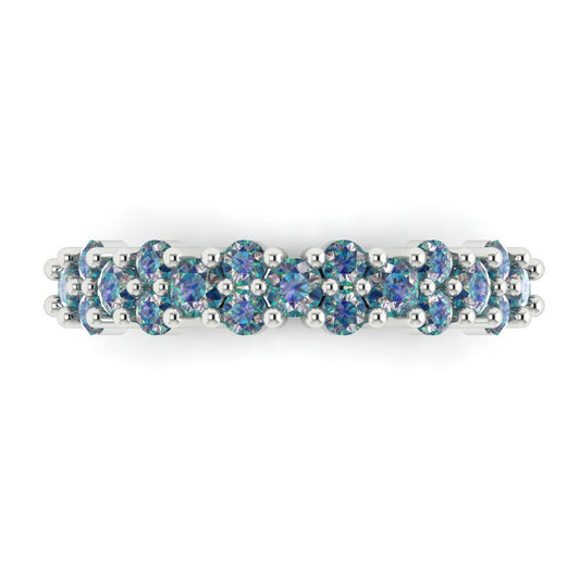 0.98 cttw Blue Moissanite Round Cut White Gold Eternity Wedding Band