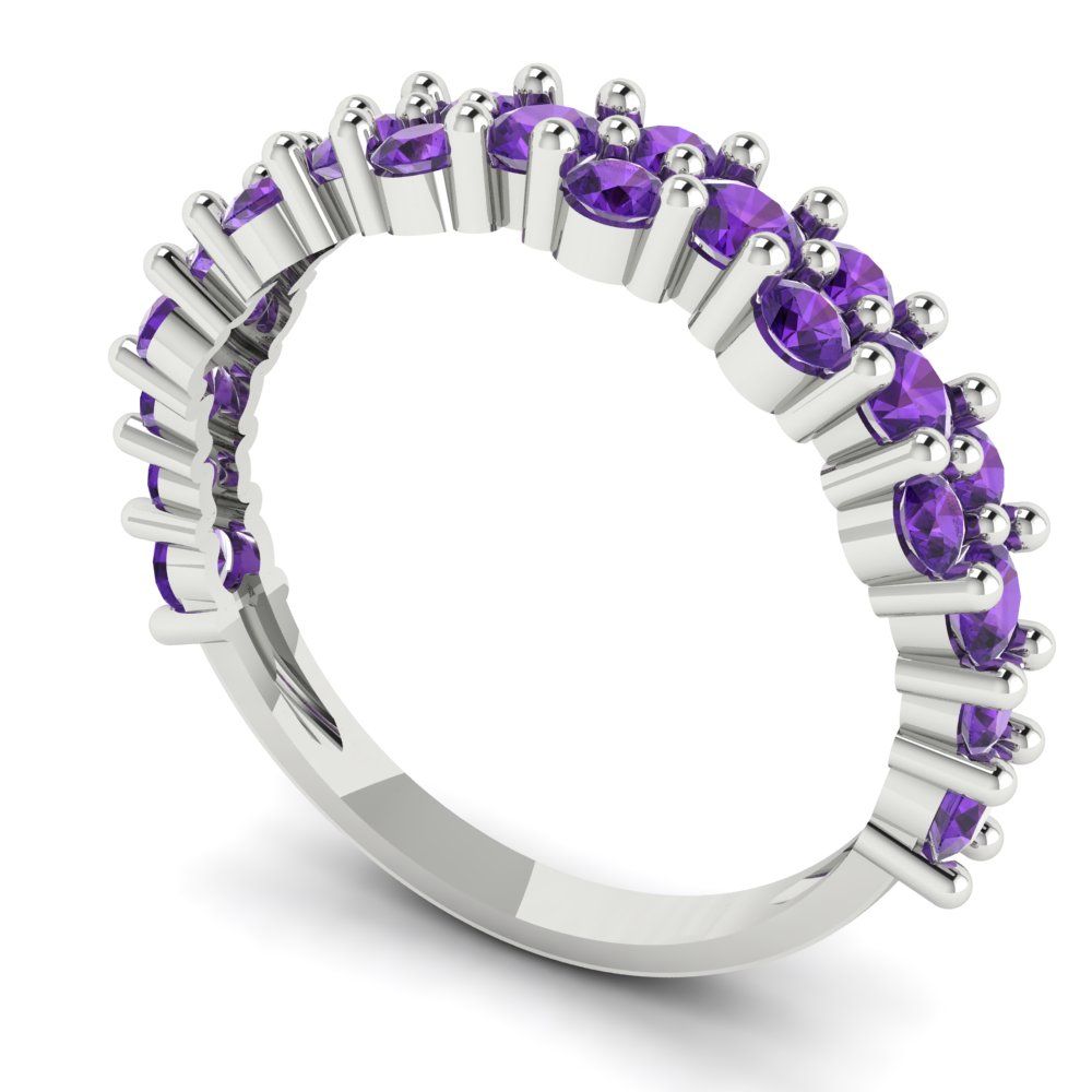 0.98 cttw Natural Amethyst Round Cut White Gold Eternity Wedding Band