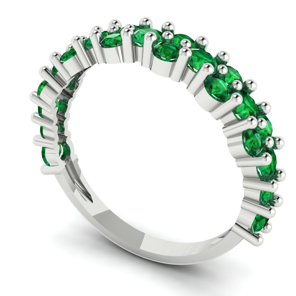 0.98 cttw Simulated Emerald Round Cut White Gold Eternity Wedding Band
