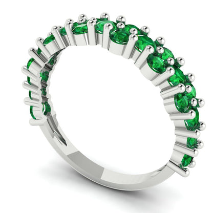 0.98 cttw Simulated Emerald Round Cut White Gold Eternity Wedding Band