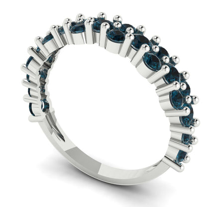 0.98 cttw Natural London Blue Topaz Round Cut White Gold Eternity Wedding Band