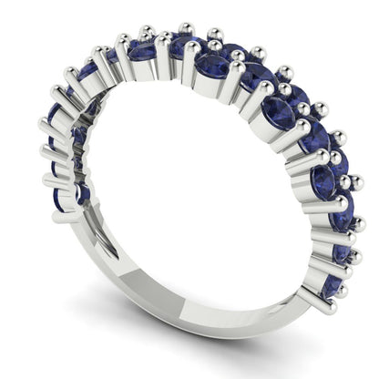 0.98 cttw Simulated Blue Sapphire Round Cut White Gold Eternity Wedding Band