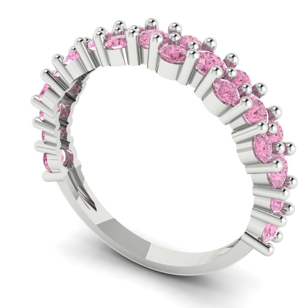 0.98 cttw Simulated Pink Diamond Round Cut White Gold Eternity Wedding Band