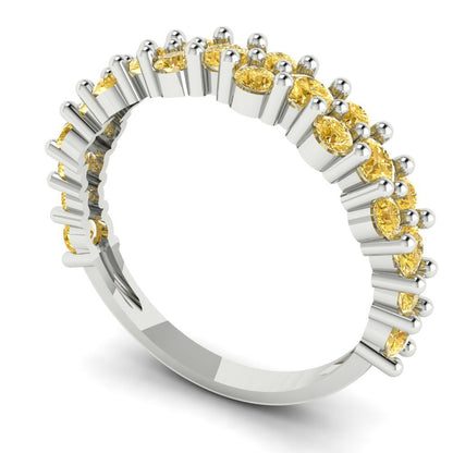 0.98 cttw Yellow Moissanite Round Cut White Gold Eternity Wedding Band
