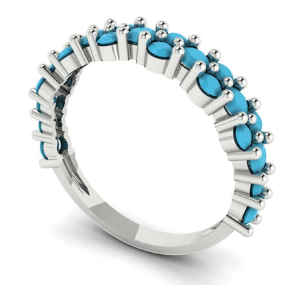 0.98 cttw Simulated Turquoise Round Cut White Gold Eternity Wedding Band