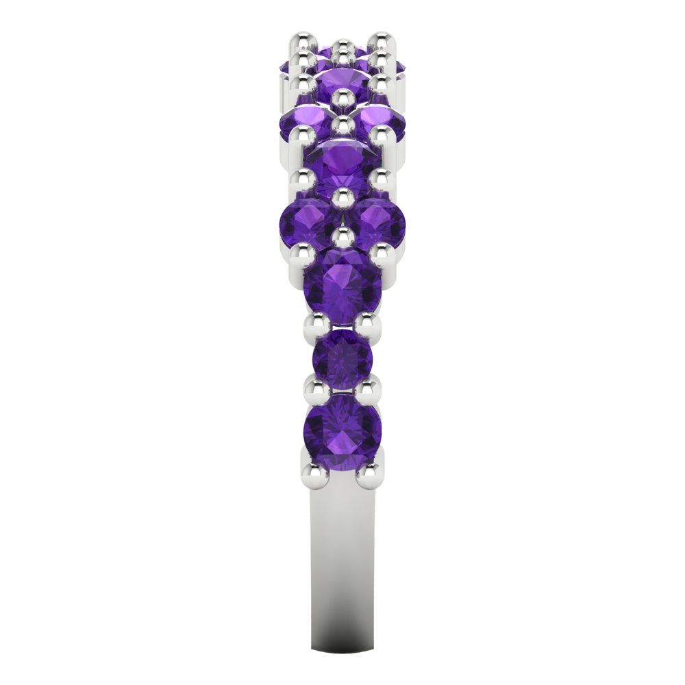 0.98 cttw Natural Amethyst Round Cut White Gold Eternity Wedding Band
