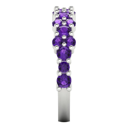 0.98 cttw Natural Amethyst Round Cut White Gold Eternity Wedding Band