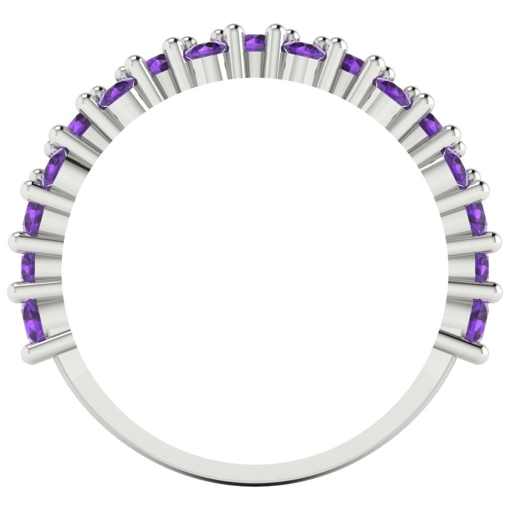 0.98 cttw Natural Amethyst Round Cut White Gold Eternity Wedding Band