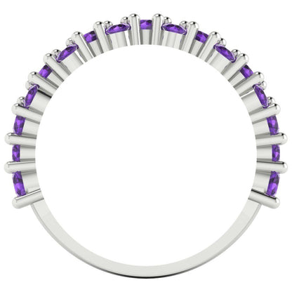 0.98 cttw Natural Amethyst Round Cut White Gold Eternity Wedding Band