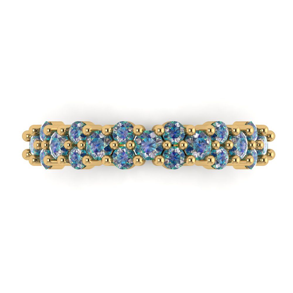 0.98 cttw Blue Moissanite Round Cut Yellow Gold Eternity Wedding Band