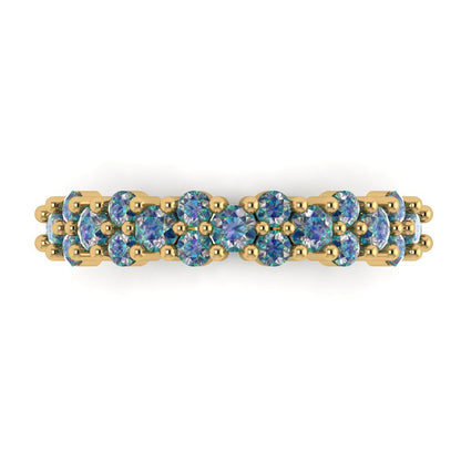 0.98 cttw Blue Moissanite Round Cut Yellow Gold Eternity Wedding Band