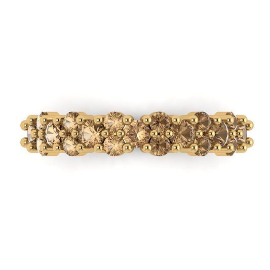0.98 cttw Simulated Champagne Diamond Round Cut Yellow Gold Eternity Wedding Band