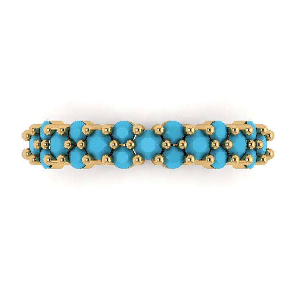 0.98 cttw Simulated Turquoise Round Cut Yellow Gold Eternity Wedding Band