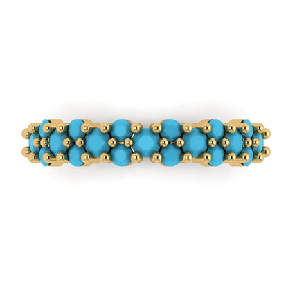 0.98 cttw Simulated Turquoise Round Cut Yellow Gold Eternity Wedding Band