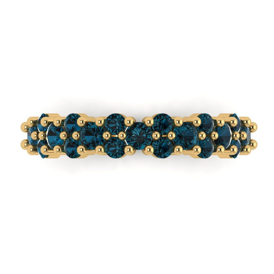 0.98 cttw Natural London Blue Topaz Round Cut Yellow Gold Eternity Wedding Band