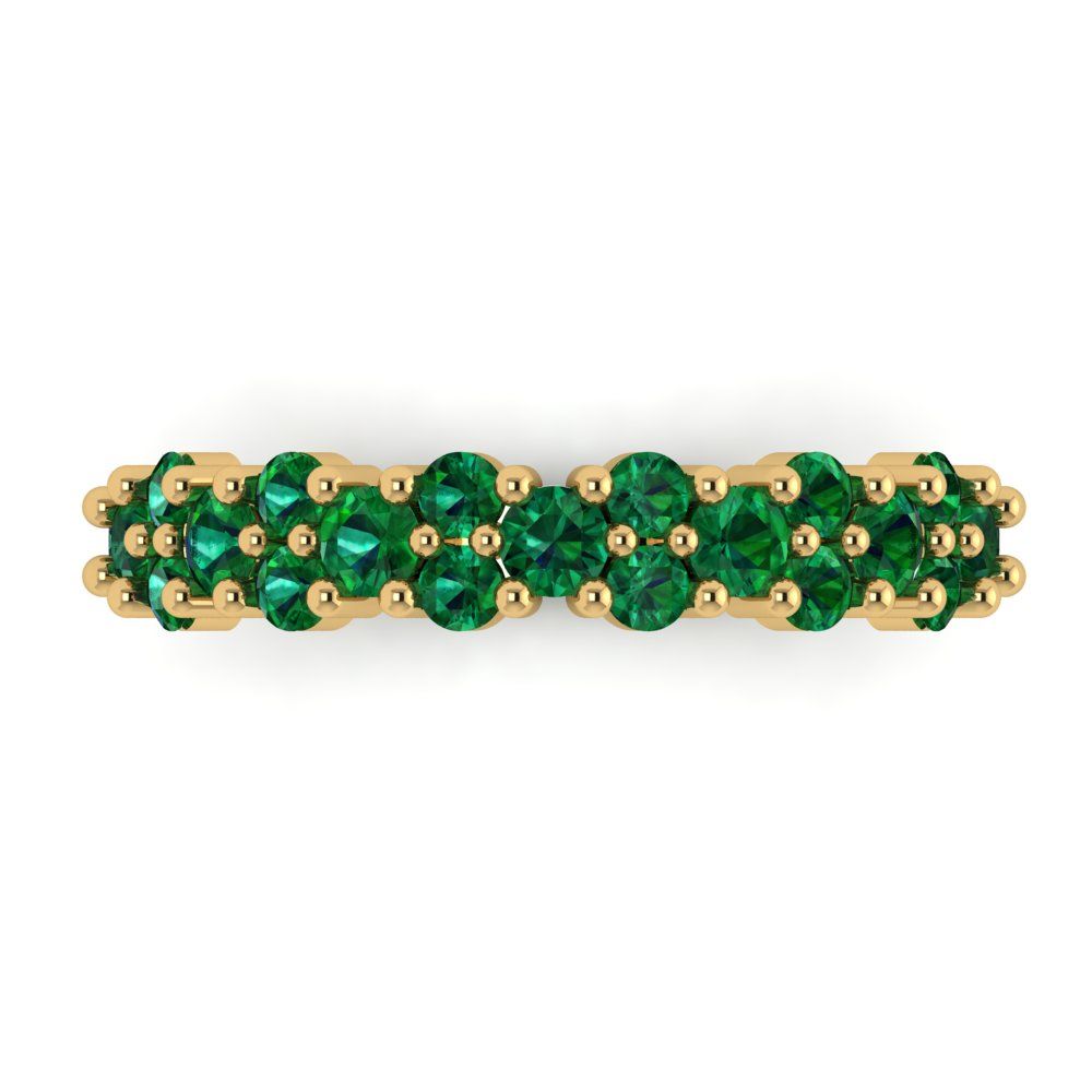 0.98 cttw Simulated Emerald Round Cut Yellow Gold Eternity Wedding Band