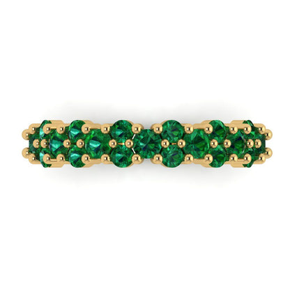 0.98 cttw Simulated Emerald Round Cut Yellow Gold Eternity Wedding Band