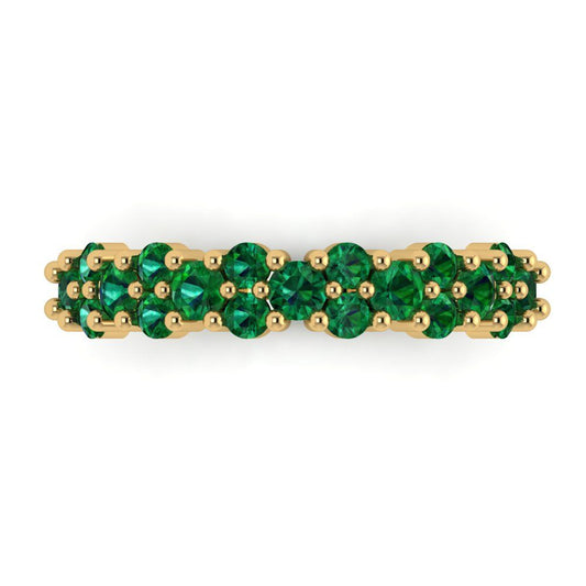 0.98 cttw Simulated Emerald Round Cut Yellow Gold Eternity Wedding Band