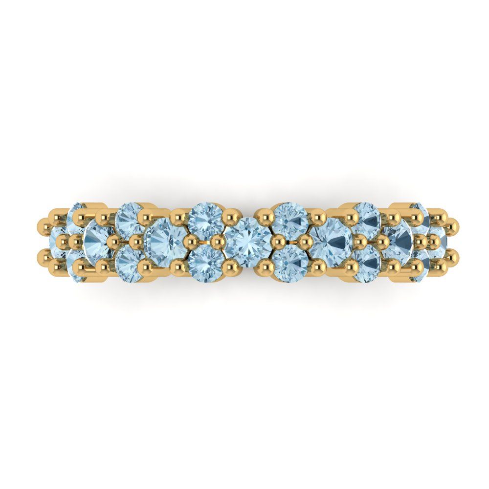 0.98 cttw Natural Sky Blue Topaz Round Cut Yellow Gold Eternity Wedding Band