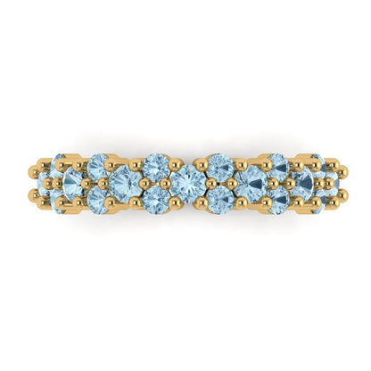 0.98 cttw Natural Sky Blue Topaz Round Cut Yellow Gold Eternity Wedding Band
