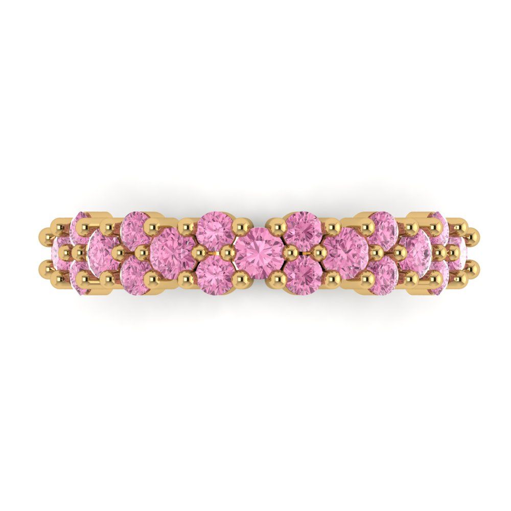 0.98 cttw Simulated Pink Diamond Round Cut Yellow Gold Eternity Wedding Band