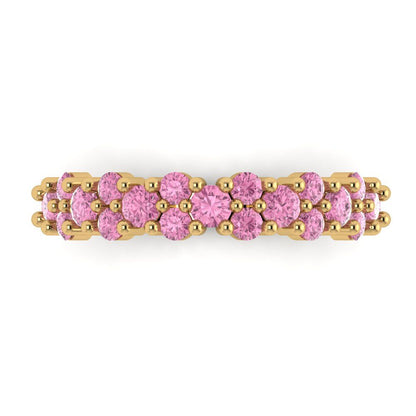 0.98 cttw Simulated Pink Diamond Round Cut Yellow Gold Eternity Wedding Band