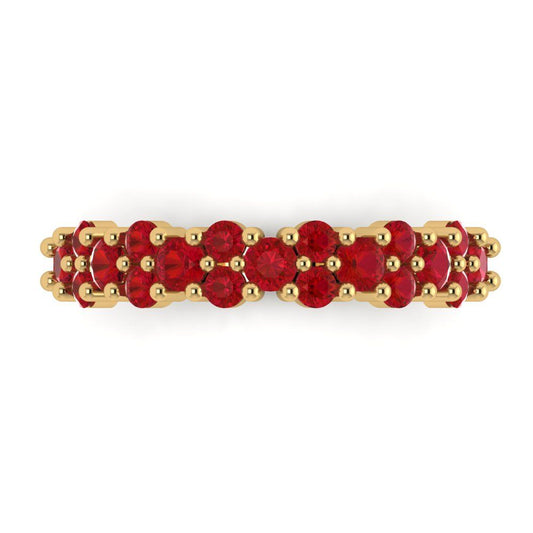0.98 cttw Simulated Pink Tourmaline Round Cut Yellow Gold Eternity Wedding Band