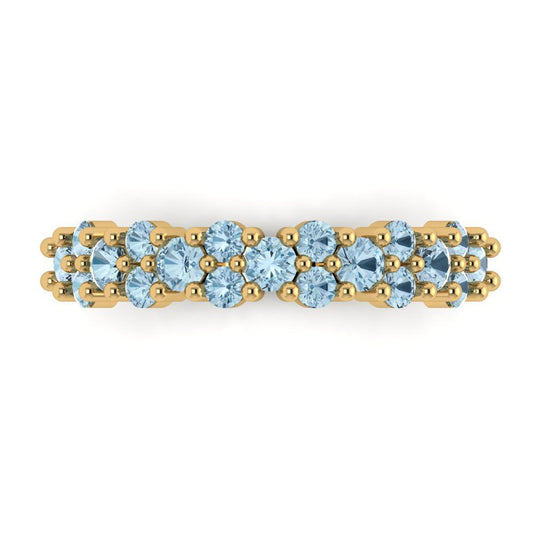 0.98 cttw Natural Swiss Blue Topaz Round Cut Yellow Gold Eternity Wedding Band