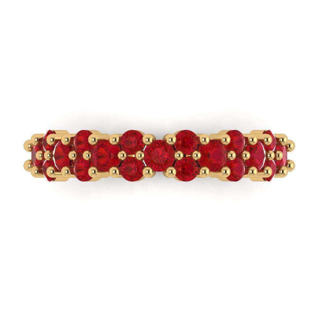 0.98 cttw Simulated Ruby Round Cut Yellow Gold Eternity Wedding Band