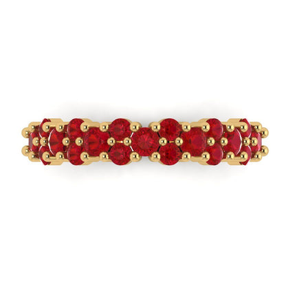 0.98 cttw Simulated Ruby Round Cut Yellow Gold Eternity Wedding Band