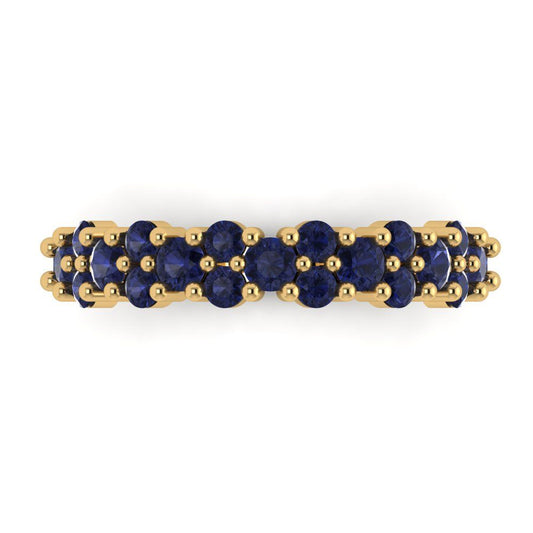 0.98 cttw Simulated Blue Sapphire Round Cut Yellow Gold Eternity Wedding Band