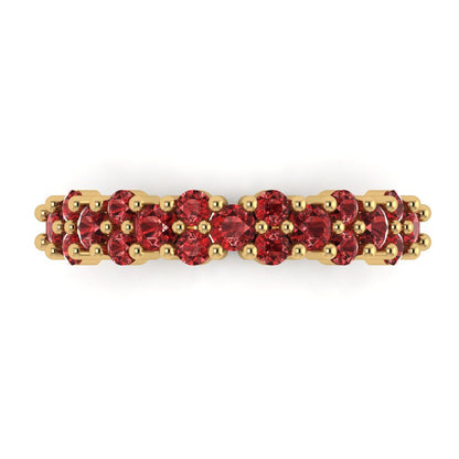 0.98 cttw Natural Garnet Round Cut Yellow Gold Eternity Wedding Band