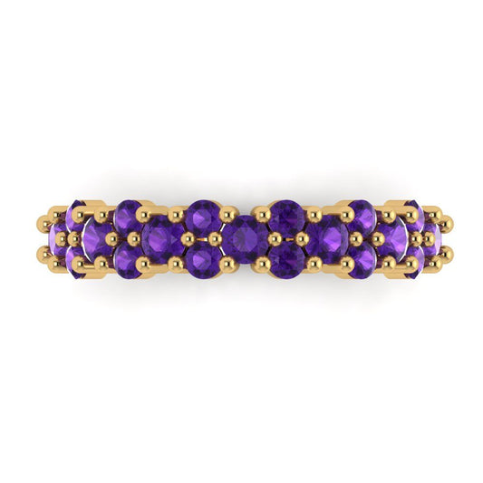 0.98 cttw Natural Amethyst Round Cut Yellow Gold Eternity Wedding Band