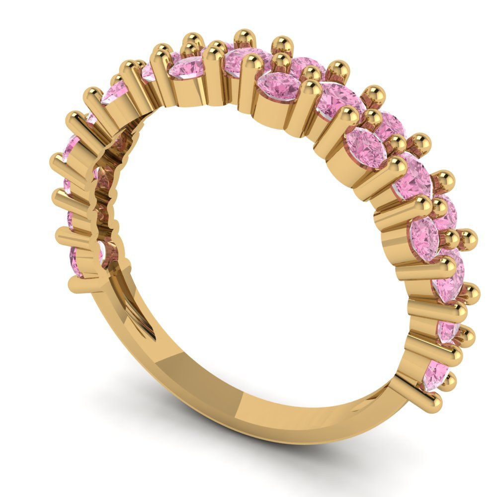 0.98 cttw Simulated Pink Diamond Round Cut Yellow Gold Eternity Wedding Band