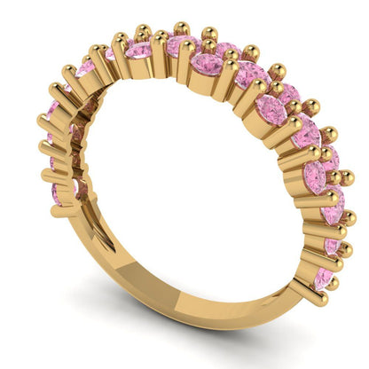 0.98 cttw Simulated Pink Diamond Round Cut Yellow Gold Eternity Wedding Band