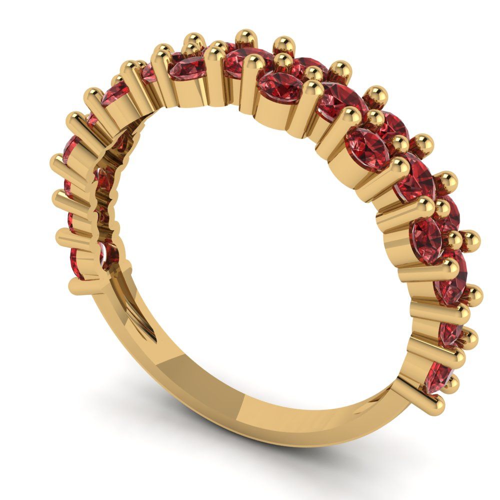 0.98 cttw Natural Garnet Round Cut Yellow Gold Eternity Wedding Band