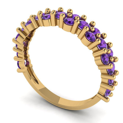 0.98 cttw Natural Amethyst Round Cut Yellow Gold Eternity Wedding Band