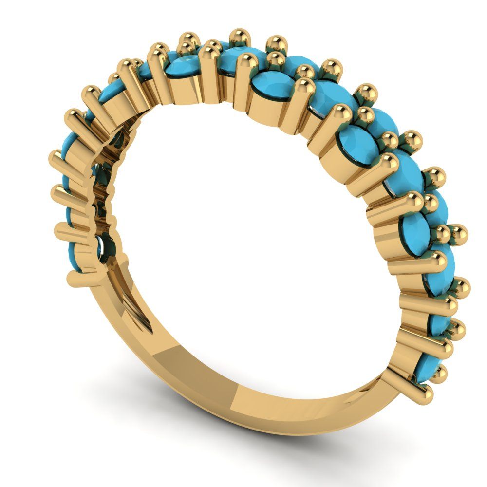 0.98 cttw Simulated Turquoise Round Cut Yellow Gold Eternity Wedding Band
