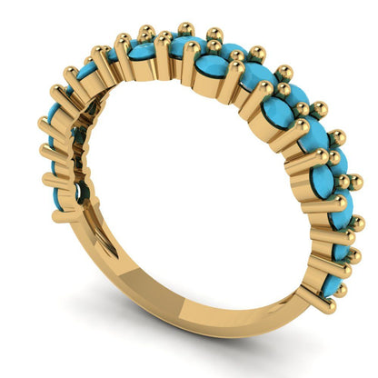 0.98 cttw Simulated Turquoise Round Cut Yellow Gold Eternity Wedding Band