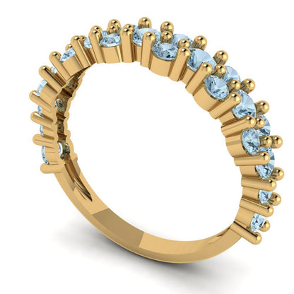 0.98 cttw Natural Sky Blue Topaz Round Cut Yellow Gold Eternity Wedding Band