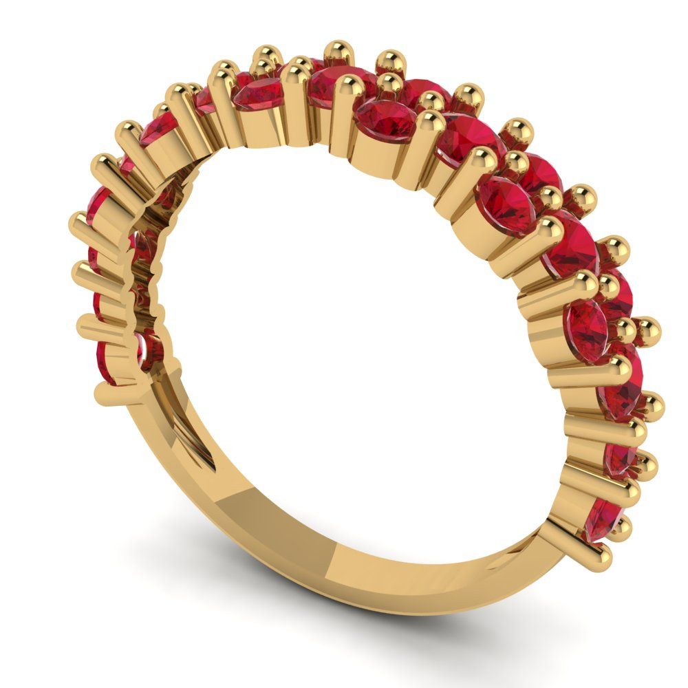 0.98 cttw Simulated Ruby Round Cut Yellow Gold Eternity Wedding Band