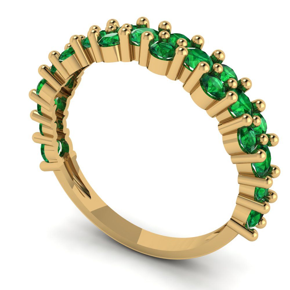 0.98 cttw Simulated Emerald Round Cut Yellow Gold Eternity Wedding Band