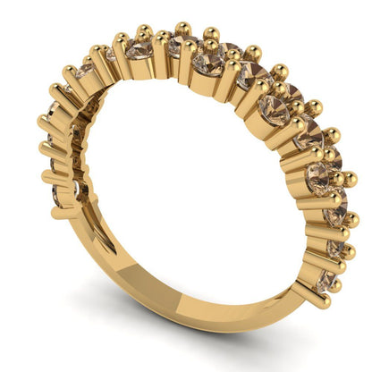 0.98 cttw Simulated Champagne Diamond Round Cut Yellow Gold Eternity Wedding Band