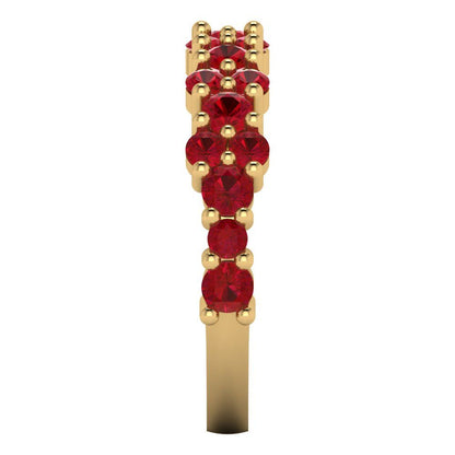 0.98 cttw Simulated Ruby Round Cut Yellow Gold Eternity Wedding Band