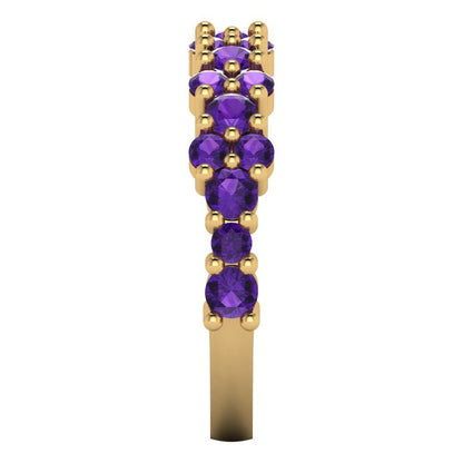 0.98 cttw Natural Amethyst Round Cut Yellow Gold Eternity Wedding Band